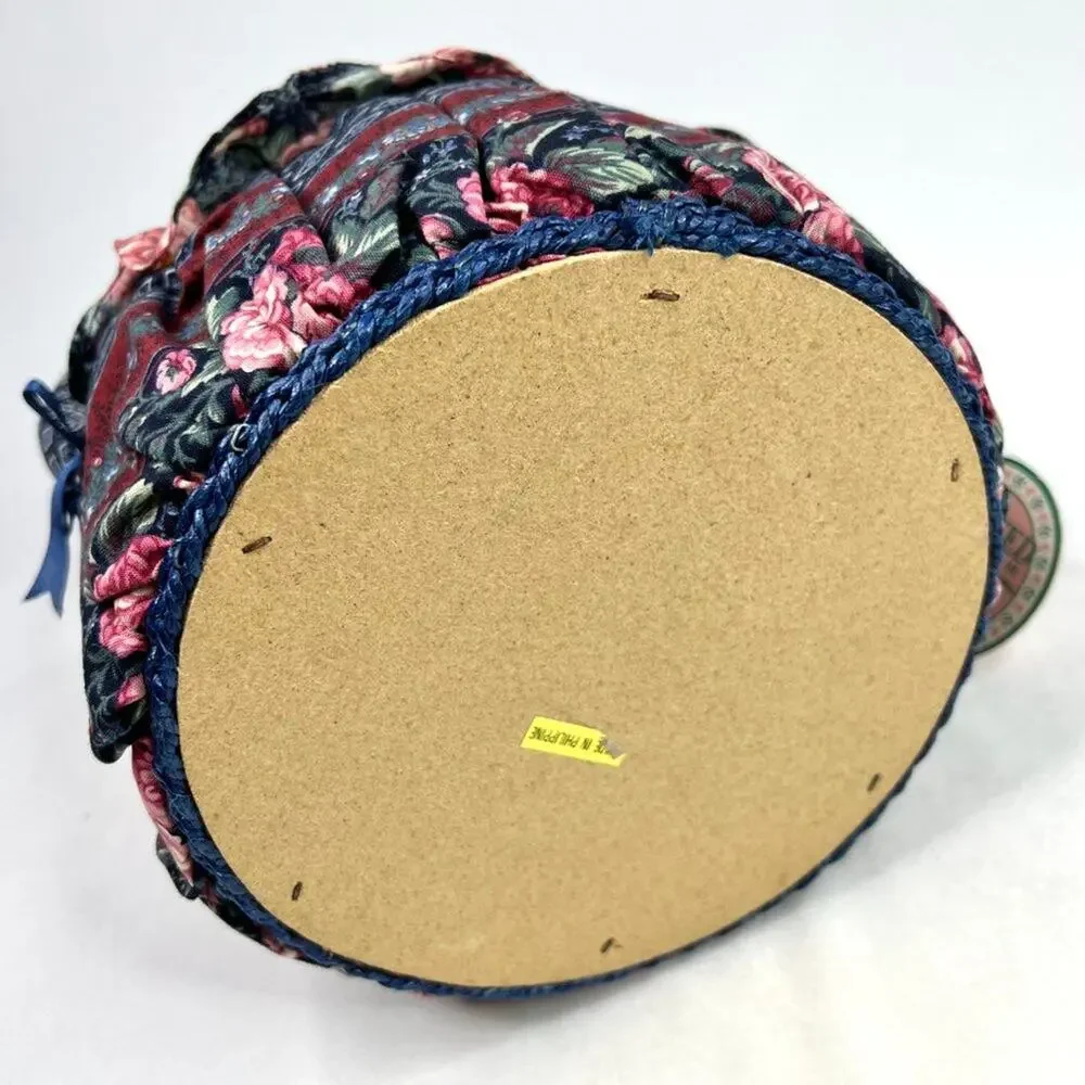 NWT Vintage Crafted With Love Fabric Pattern Sewing Basket With Handle